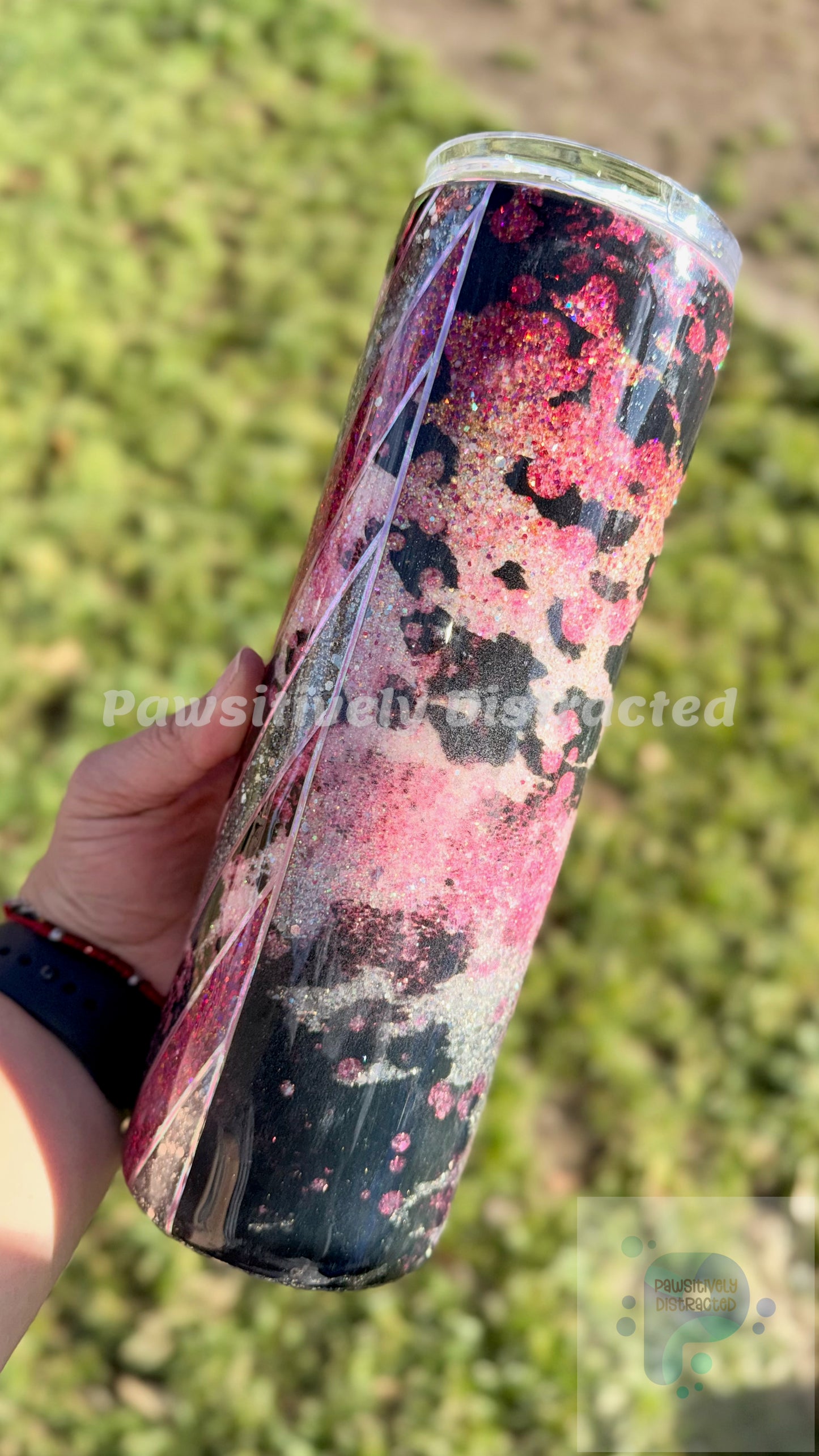 Cow Spots half V-Split Herringbone Glittered 30oz Tumbler