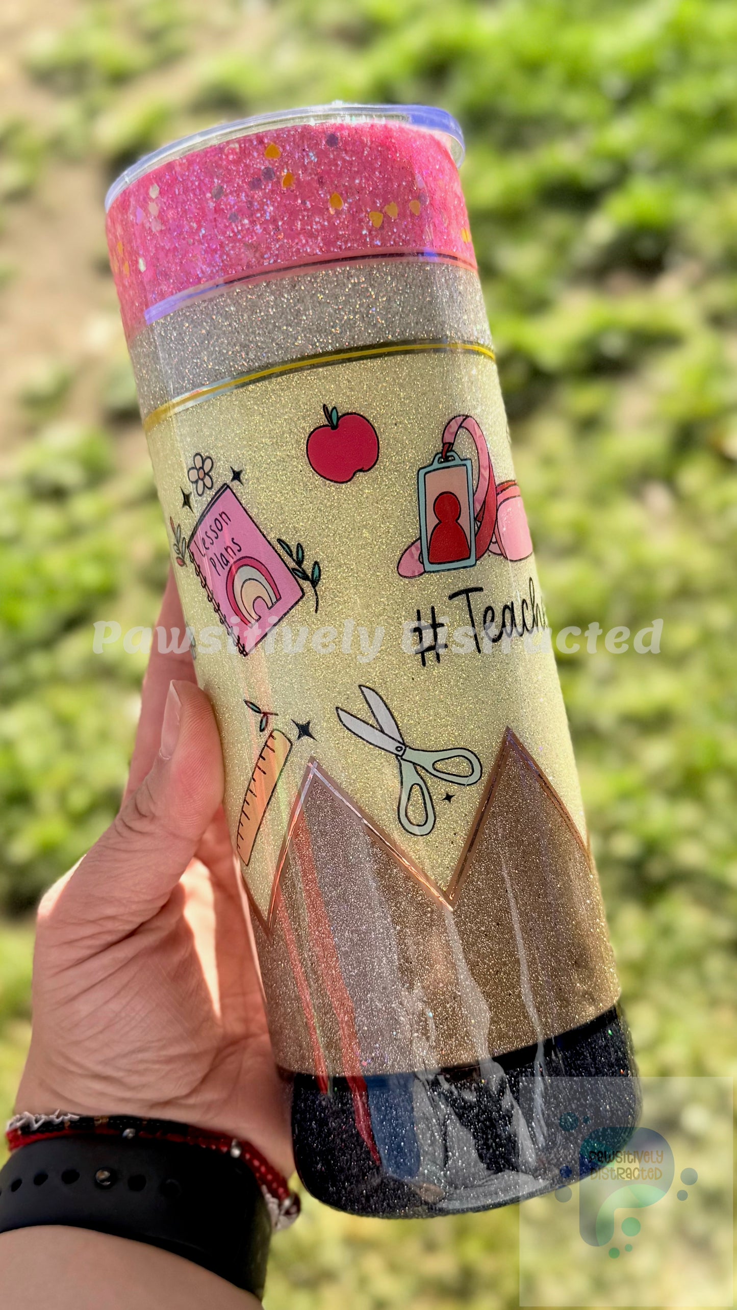 Teacher Glittered Pencil Tumbler 20oz