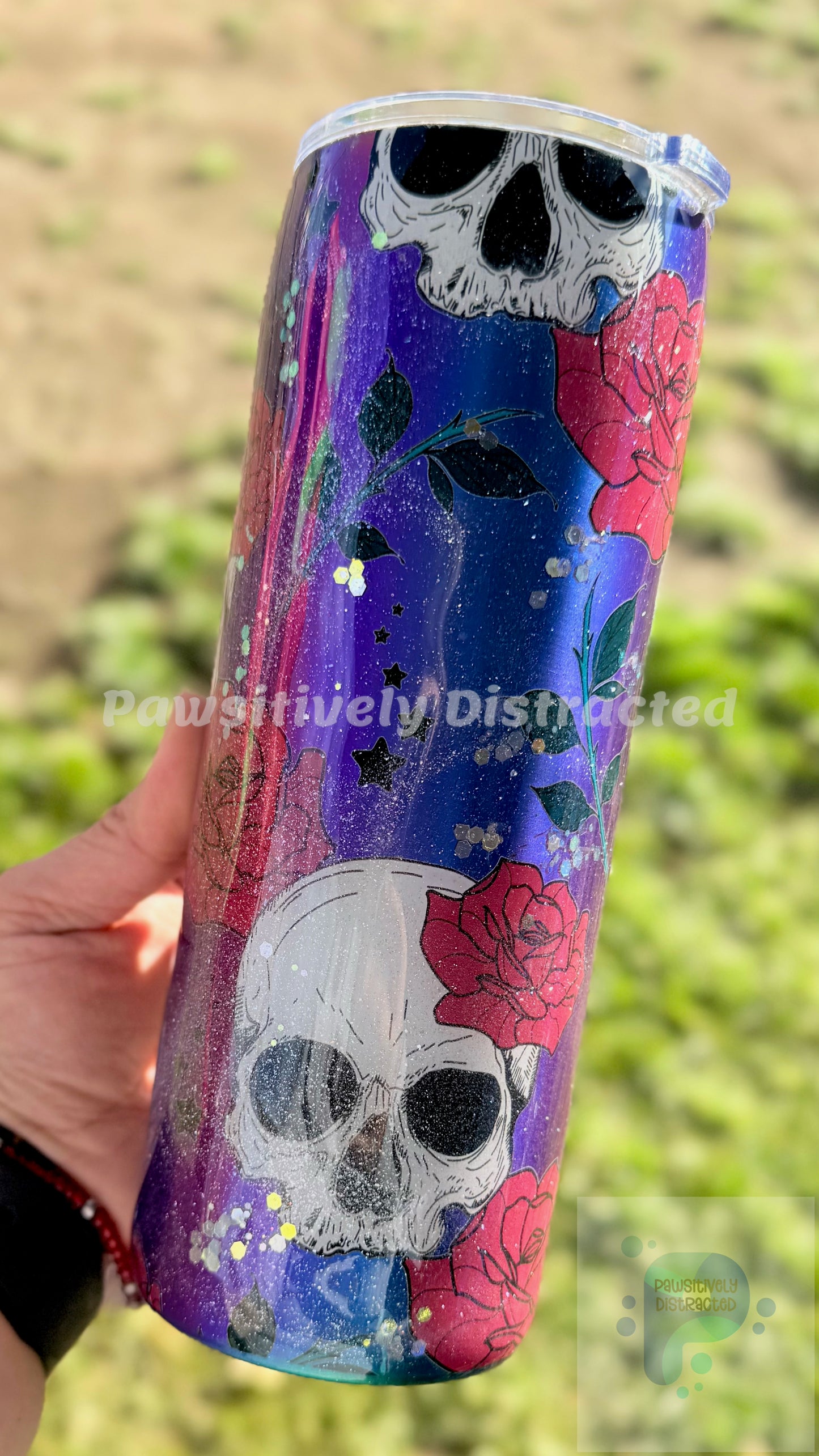 Purple Tumbler with Skulls and Roses 20oz Tumbler