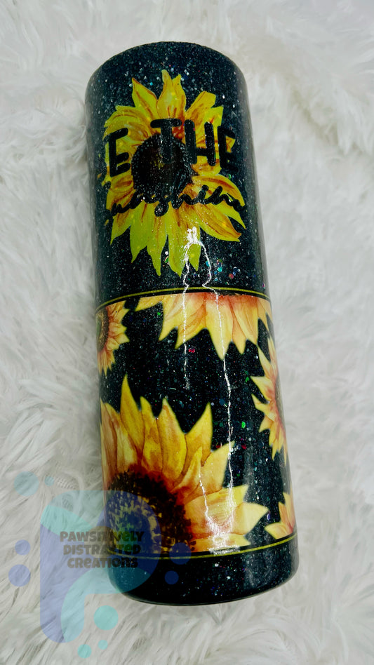 Black Glittered 20oz Tumbler with Sunflowers