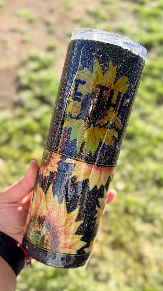 Black Glittered 20oz Tumbler with Sunflowers