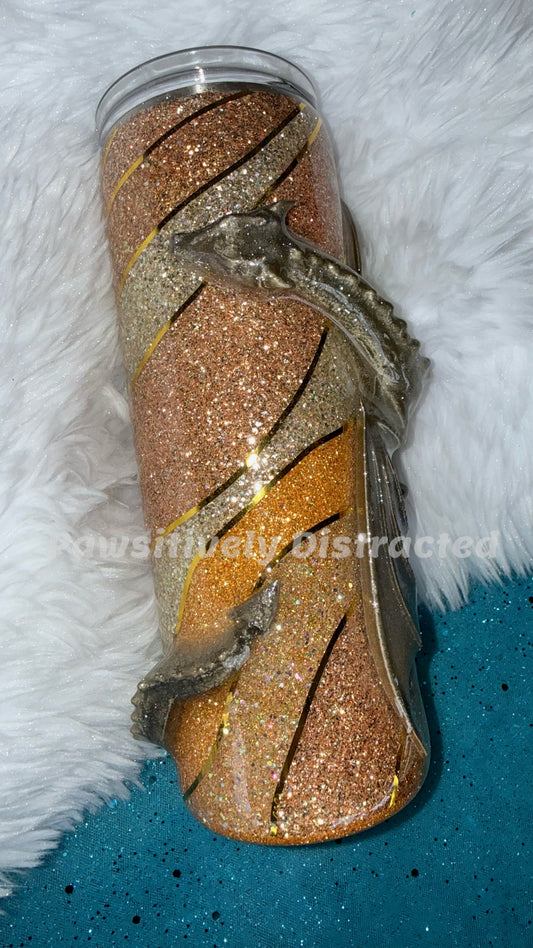 Gold Glitter, 3d Dragon 20oz Tumbler