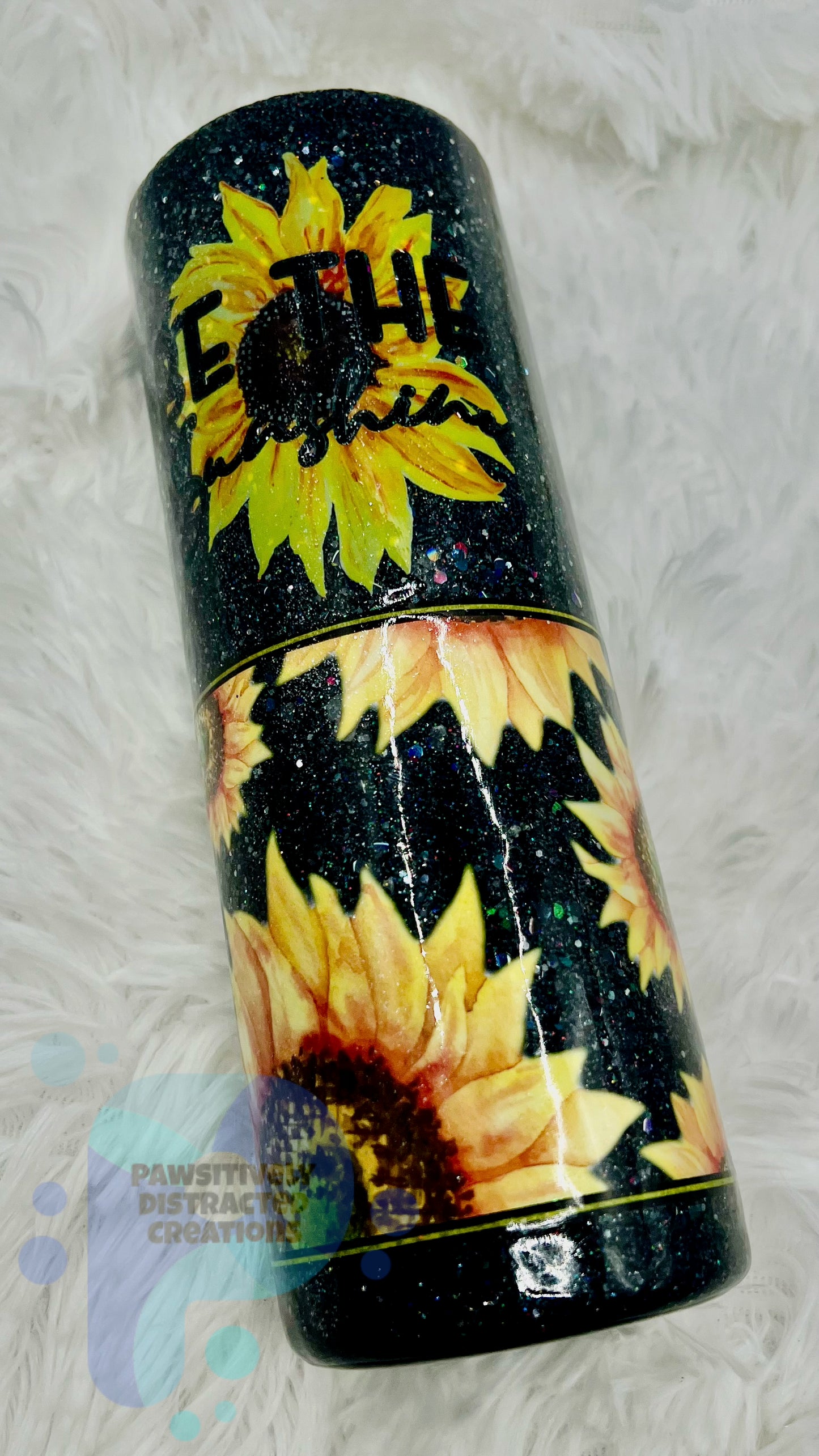 Black Glittered 20oz Tumbler with Sunflowers