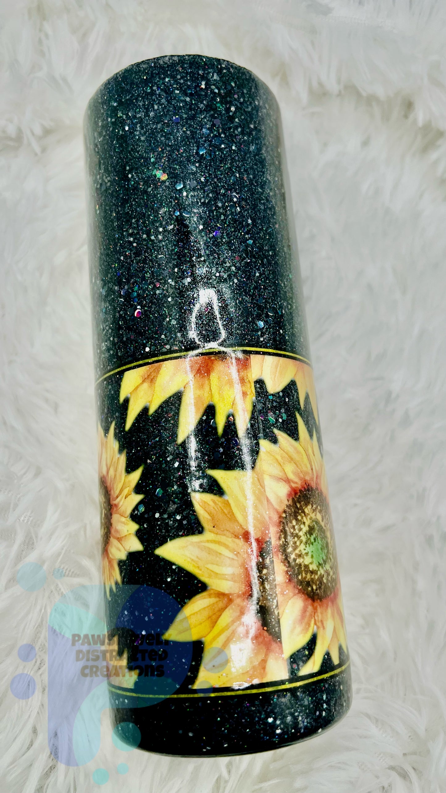 Black Glittered 20oz Tumbler with Sunflowers