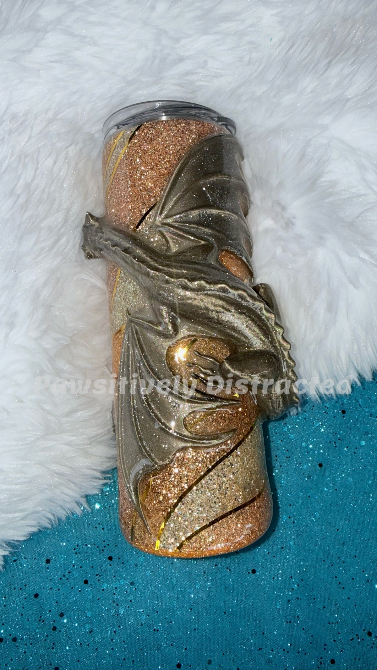 Gold Glitter, 3d Dragon 20oz Tumbler