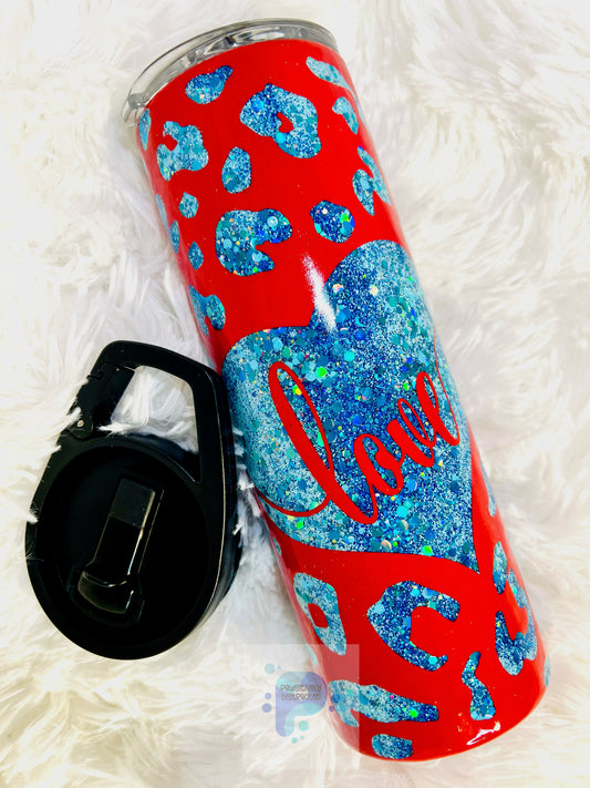 Love and Leopard Spots Peekaboo Red and Blue 20oz Tumbler