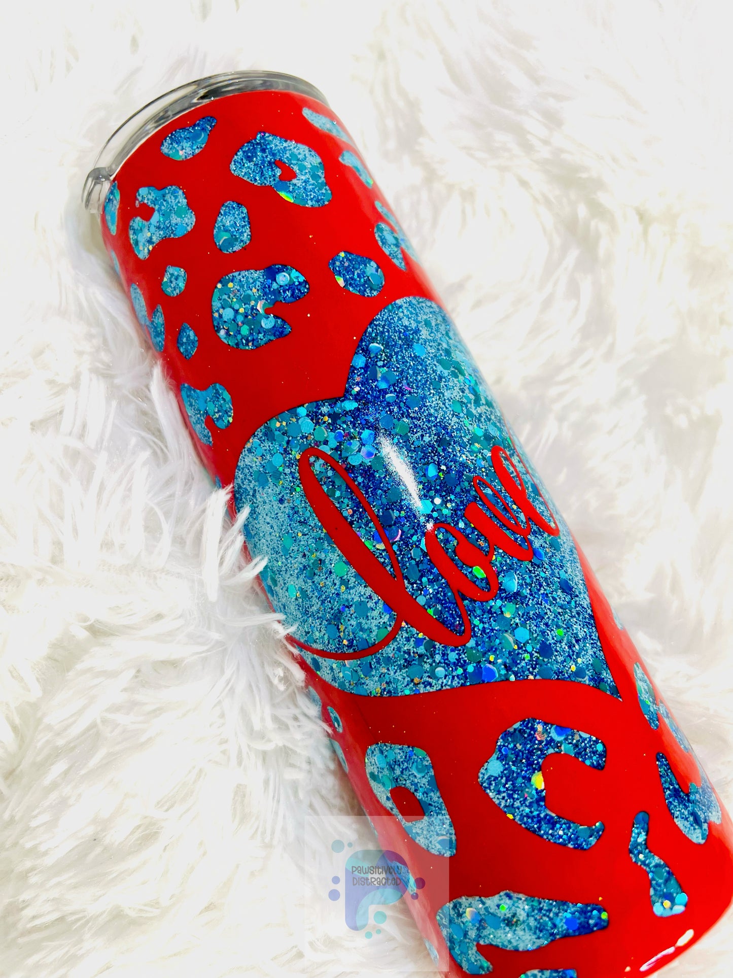 Love and Leopard Spots Peekaboo Red and Blue 20oz Tumbler