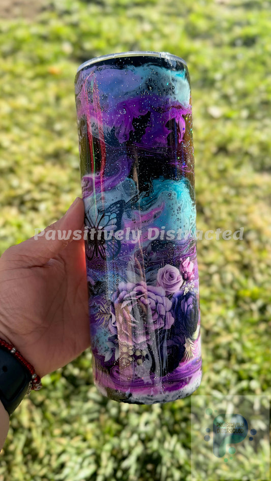 Alcohol Ink Swirl with Flowers and Butterflies 20oz Tumbler