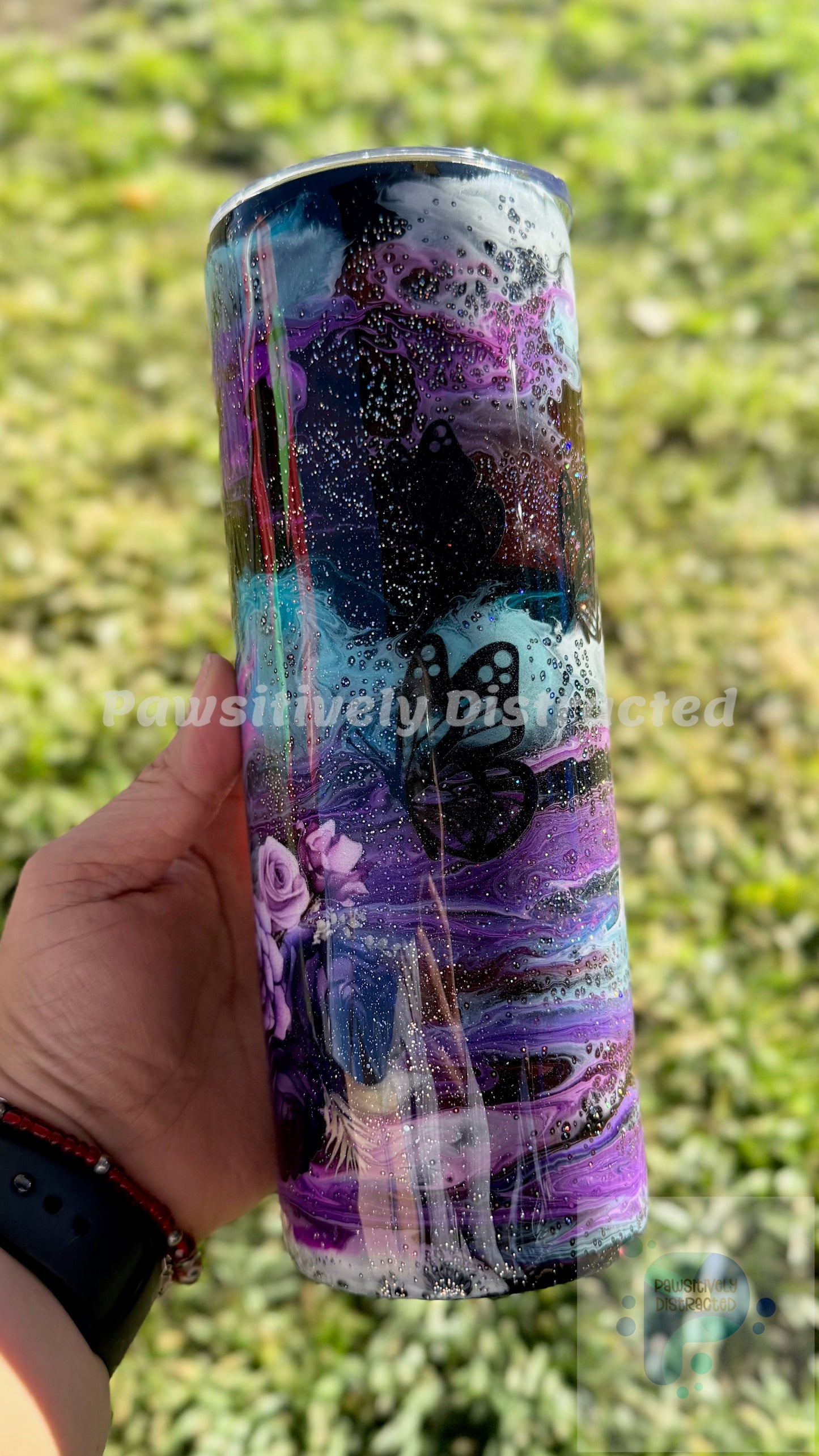 Alcohol Ink Swirl with Flowers and Butterflies 20oz Tumbler
