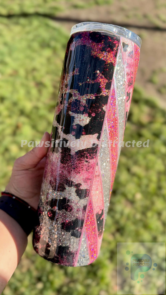 Cow Spots half V-Split Herringbone Glittered 30oz Tumbler