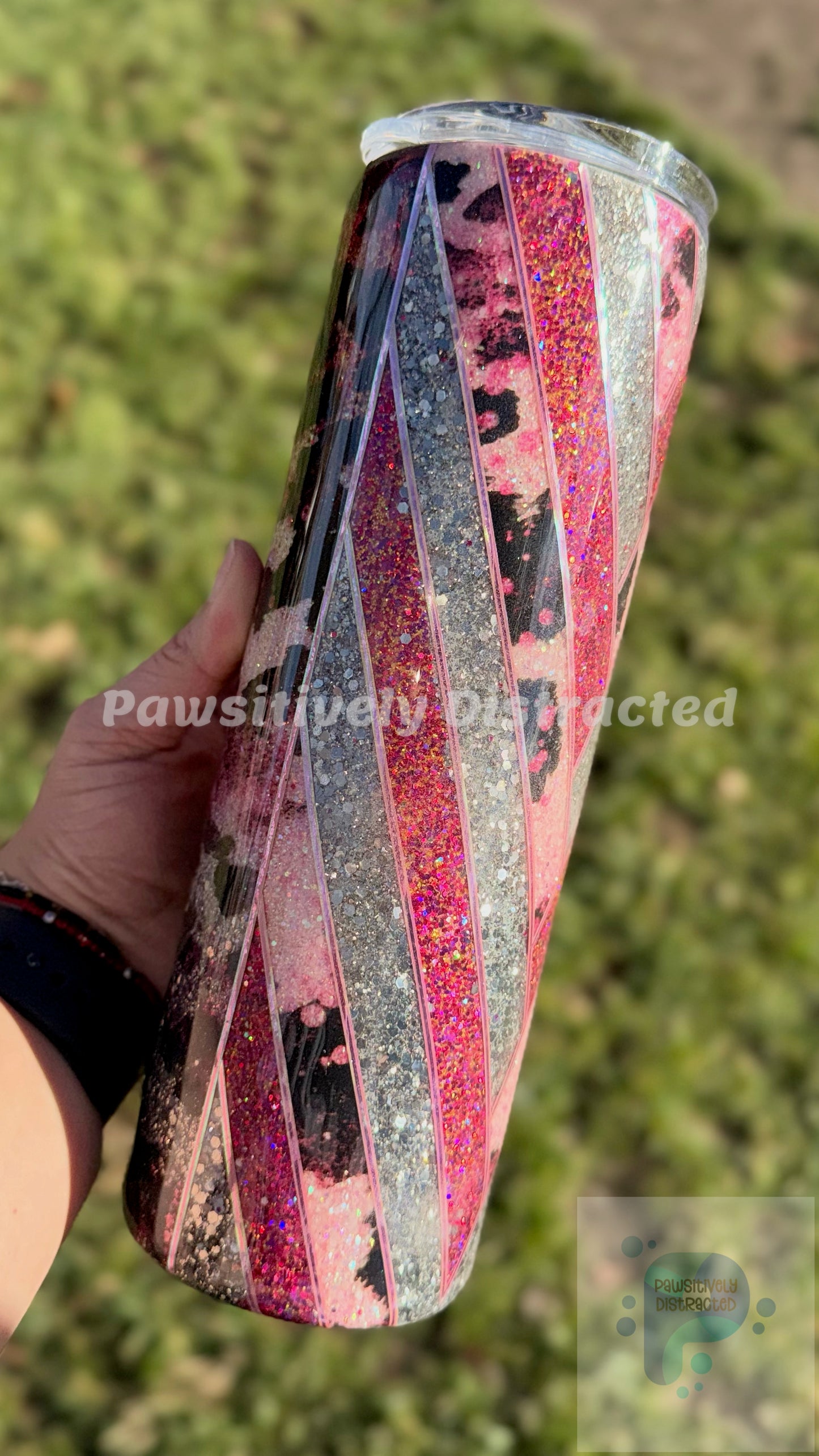 Cow Spots half V-Split Herringbone Glittered 30oz Tumbler