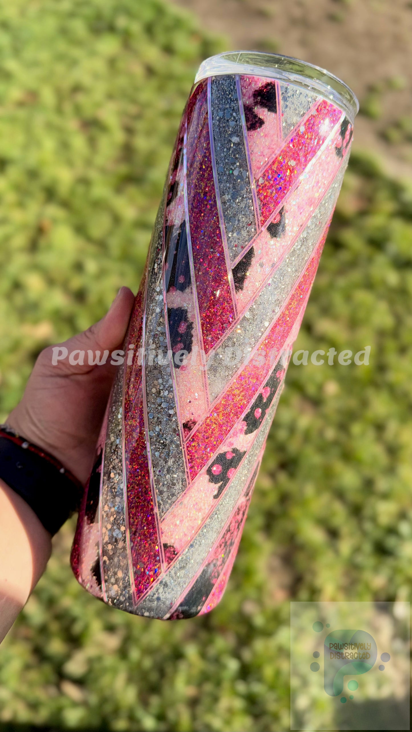 Cow Spots half V-Split Herringbone Glittered 30oz Tumbler