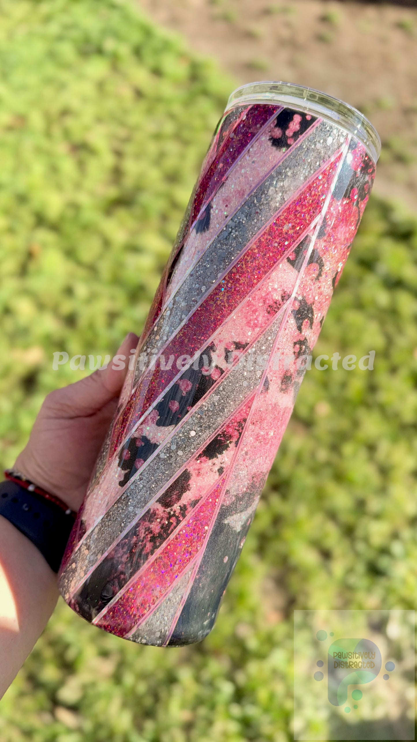 Cow Spots half V-Split Herringbone Glittered 30oz Tumbler