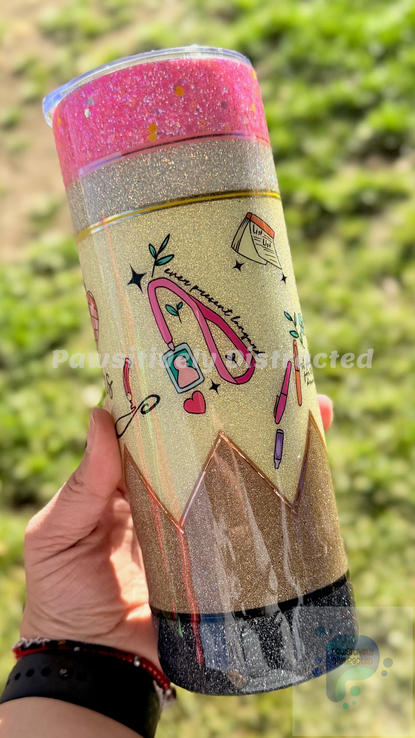Teacher Glittered Pencil Tumbler 20oz