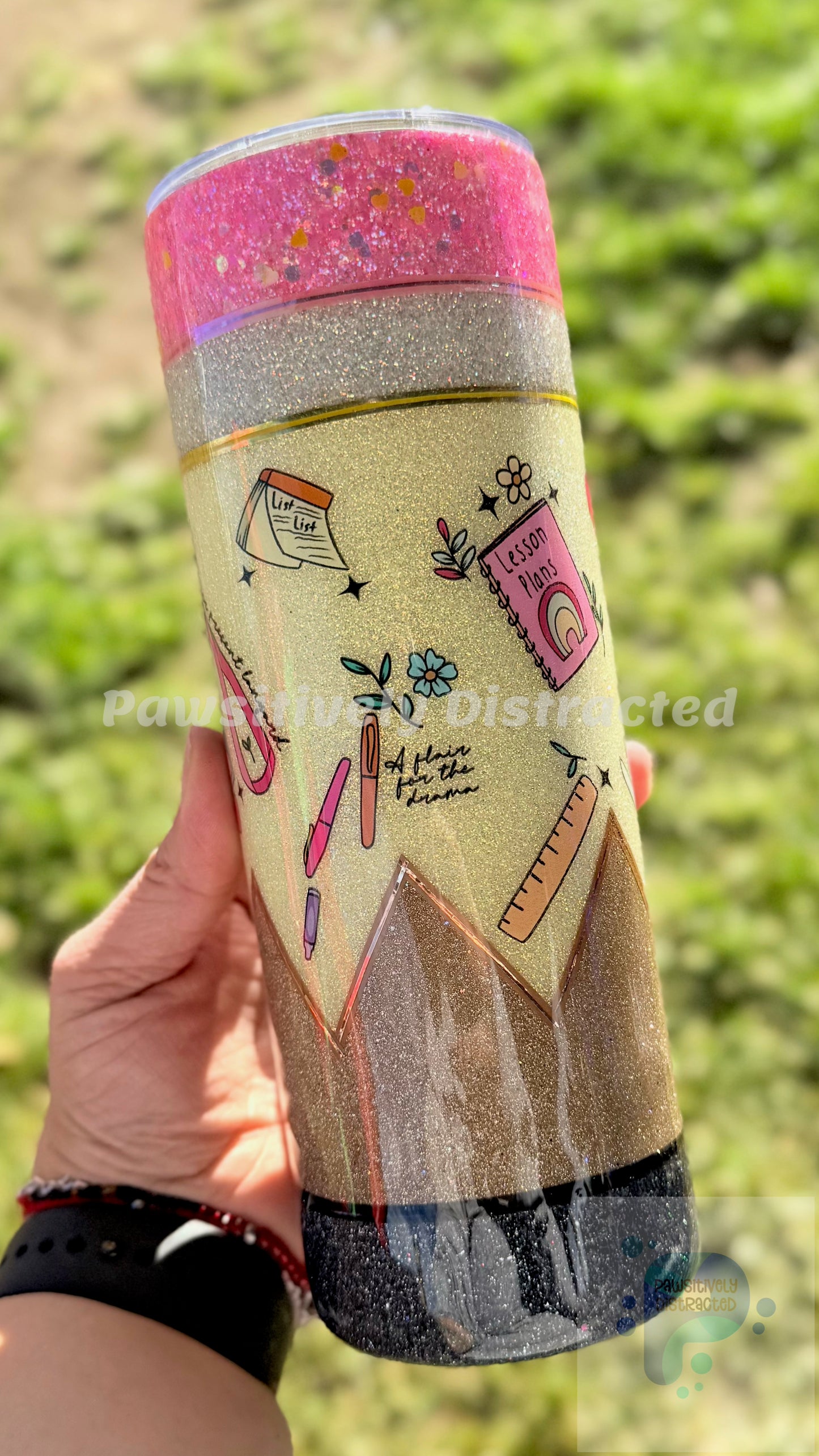 Teacher Glittered Pencil Tumbler 20oz