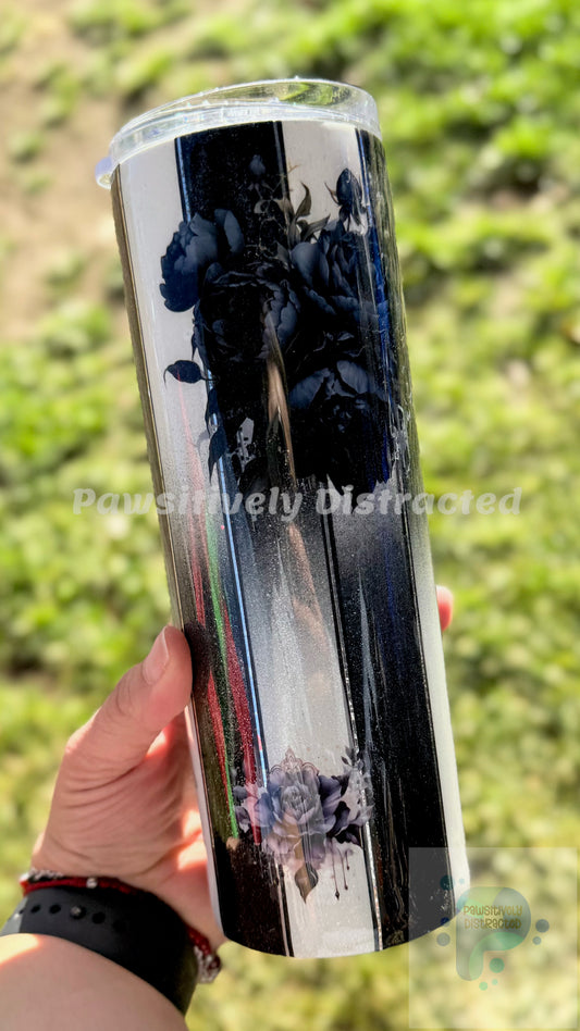Black and White Reverse Ombre Tumbler with Flowers 20oz Tumbler