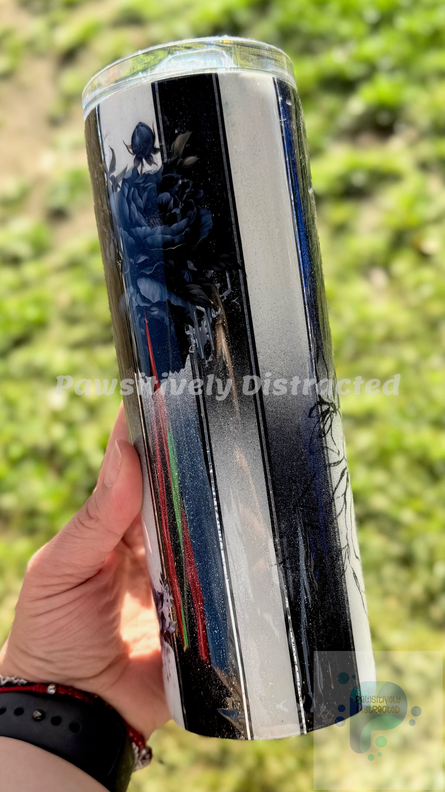 Black and White Reverse Ombre Tumbler with Flowers 20oz Tumbler