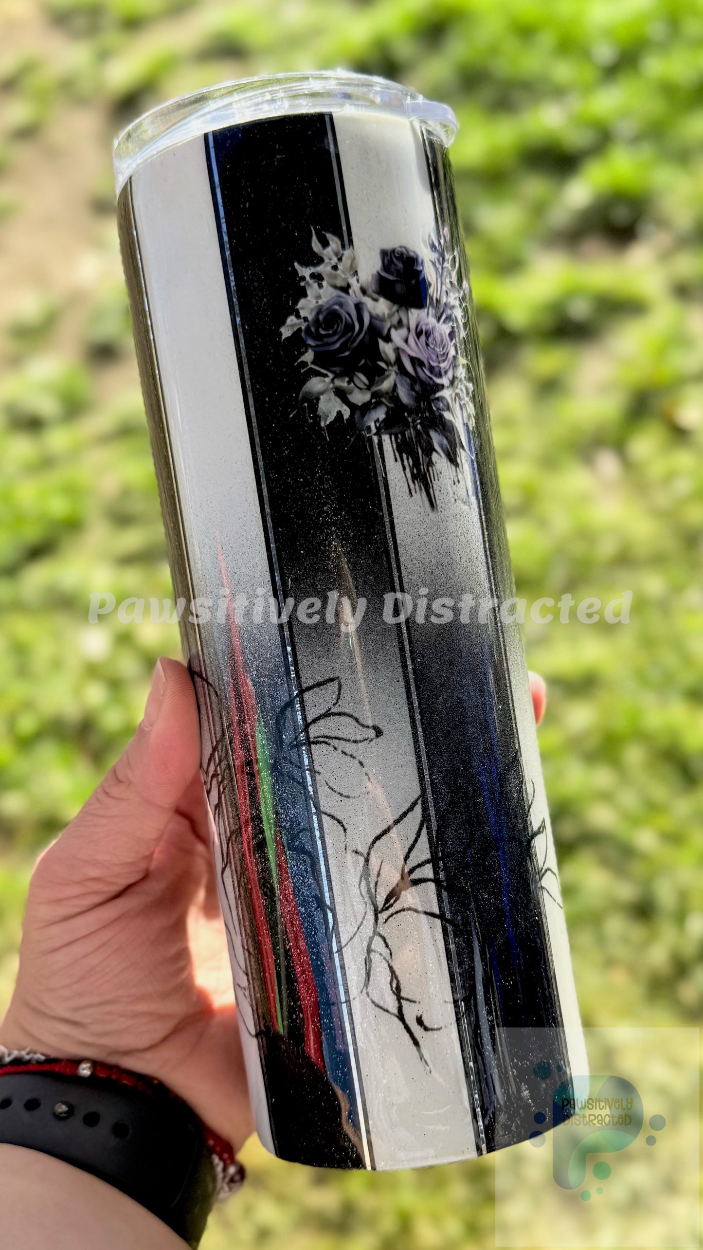 Black and White Reverse Ombre Tumbler with Flowers 20oz Tumbler