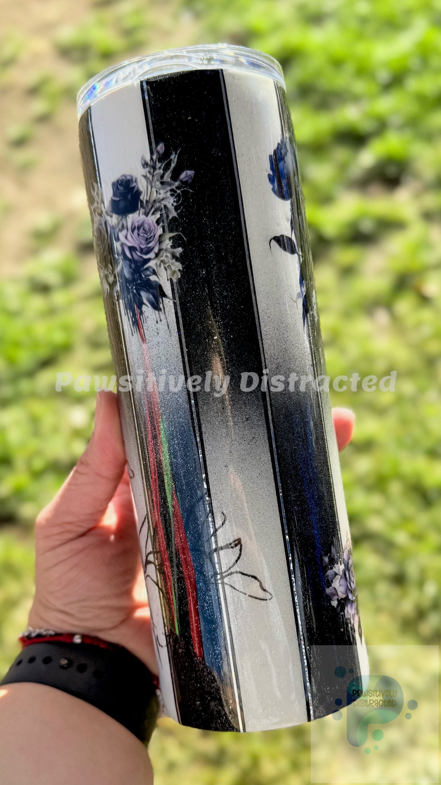 Black and White Reverse Ombre Tumbler with Flowers 20oz Tumbler