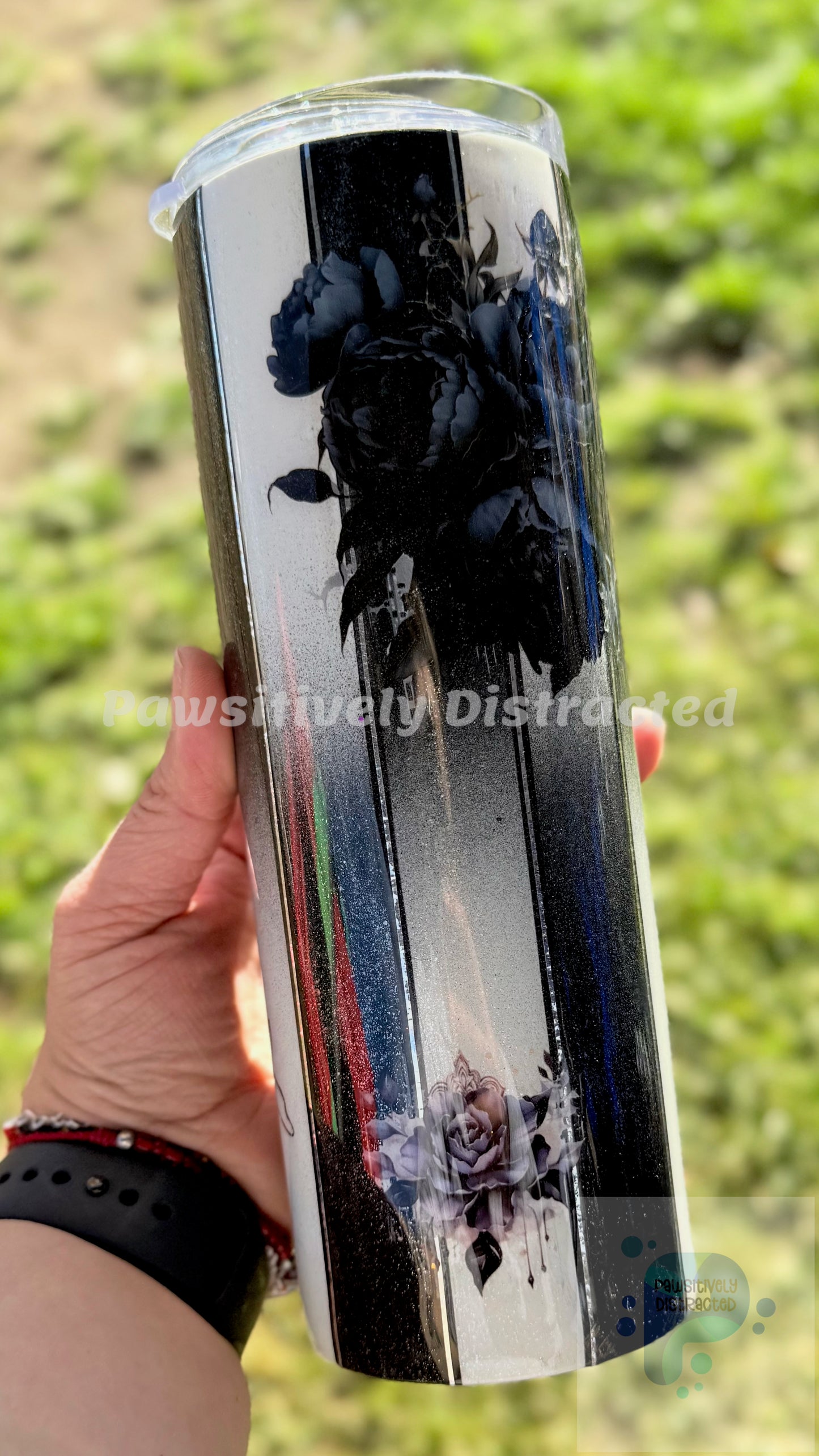 Black and White Reverse Ombre Tumbler with Flowers 20oz Tumbler