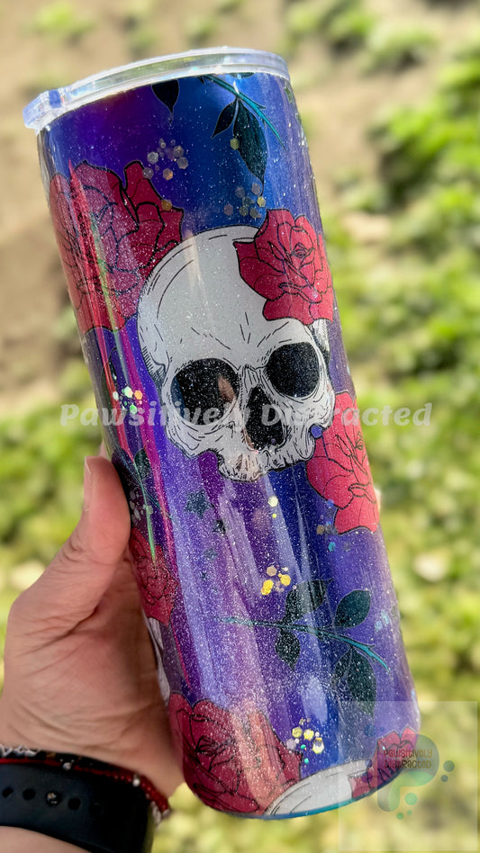 Purple Tumbler with Skulls and Roses 20oz Tumbler